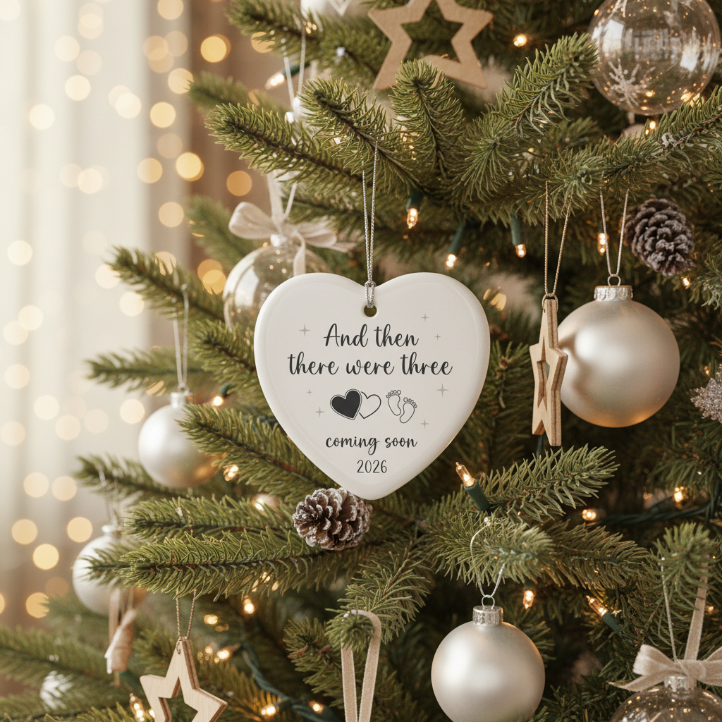 [2D FLAT ACRYLIC] And Then There Were Three Ornament 2026 | Pregnancy Announcement Gift for Expecting Parents