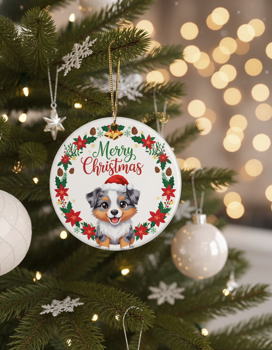 [2D FLAT ACRYLIC] Australian Shepherd Christmas Ornament | Double-Sided Aussie Dog Lover Gift