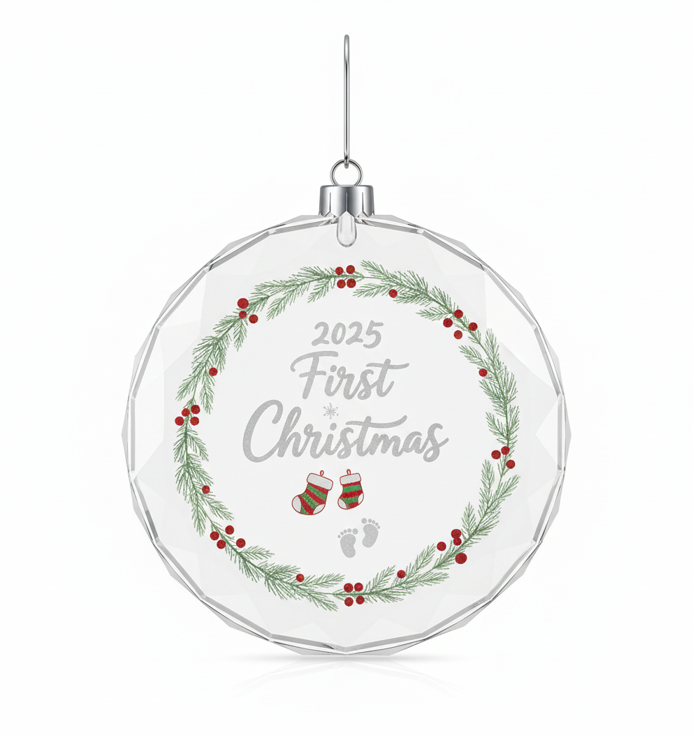 [2D FLAT ACRYLIC] Baby's First Christmas 2025 Glass Ornament – Keepsake Gift for Baby Boy & Girl