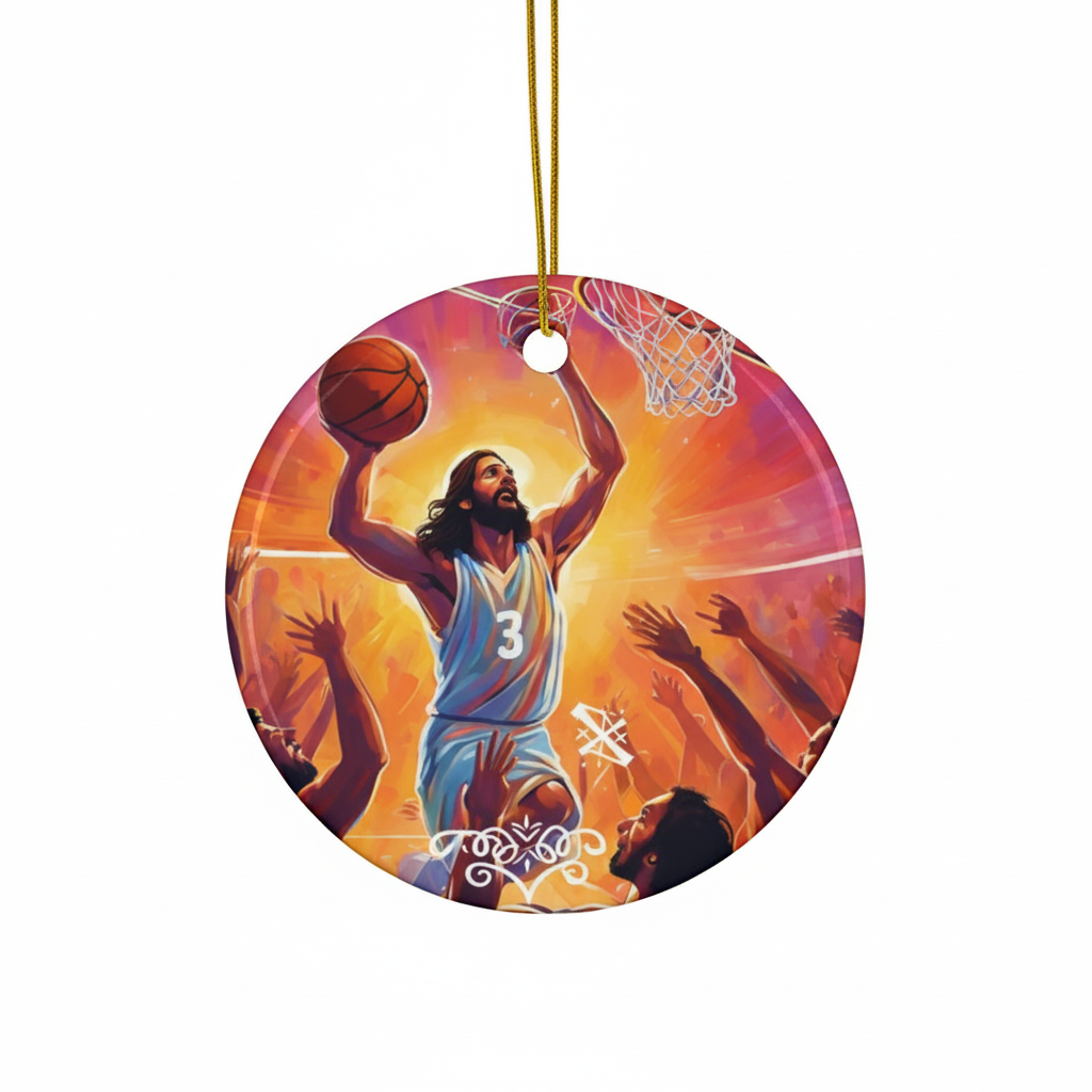 [2D FLAT ACRYLIC] Funny 'He is Rizzen' Jesus Basketball Ornament – Humorous Christmas Gift