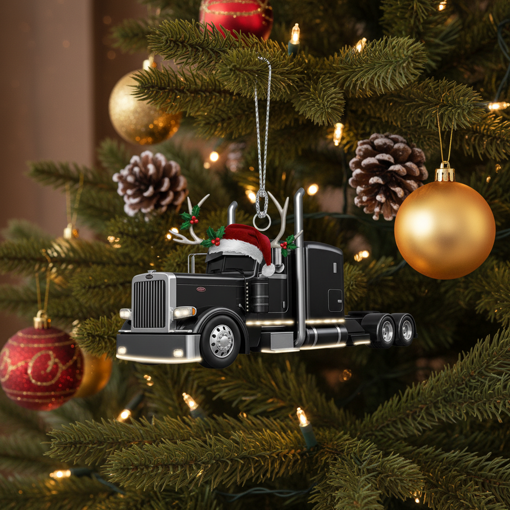 [2D FLAT ACRYLIC] Semi-Truck Christmas Ornament | A Perfect Trucker Gift for Holiday Decor