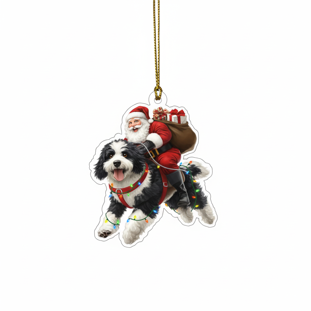 [2D FLAT ACRYLIC] Funny Bernedoodle Santa Christmas Ornament 2025 – Holiday Gift for Dog Lovers