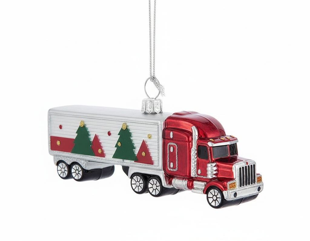[2D FLAT ACRYLIC] The Bridge Collection Santa Express Truck Ornament – 4.75-Inch Red and White Christmas Semi-Truck Decoration, Perfect Gift for Truck Drivers