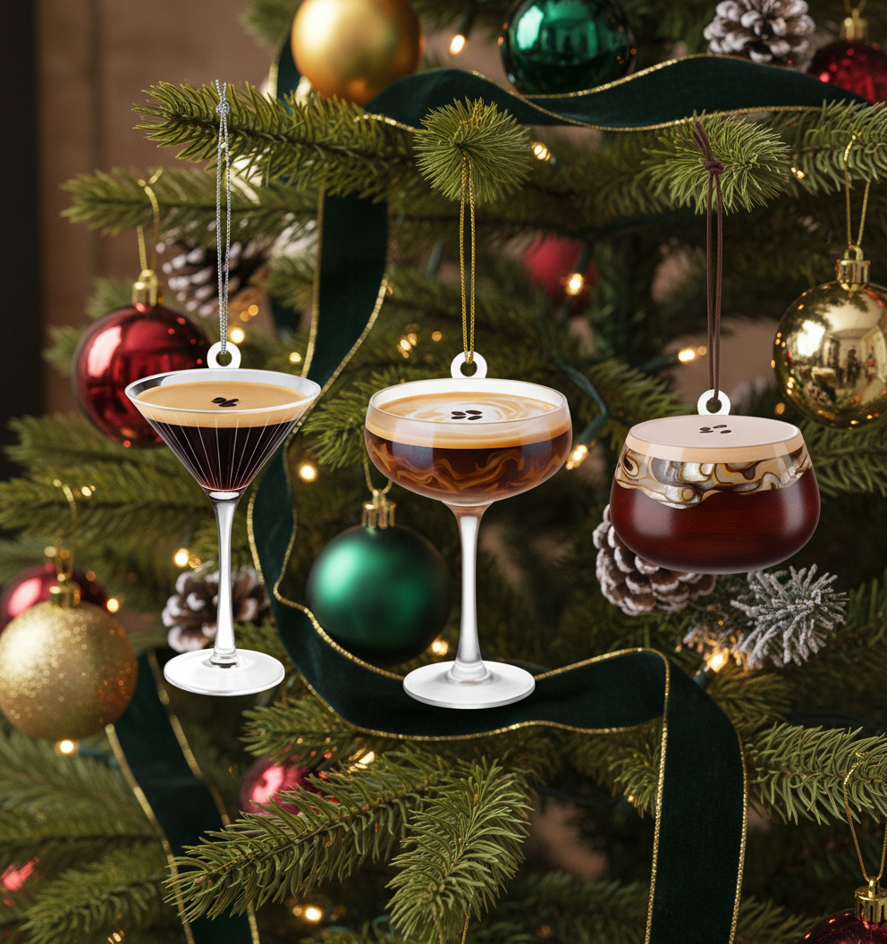 [2D FLAT ACRYLIC] Espresso Martini Christmas Ornaments – Acrylic Cocktail Themed Tree Decorations