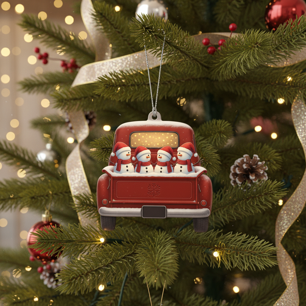 [2D FLAT ACRYLIC] Personalized Christmas Truck Ornament with Dog | Custom Holiday Decor & Trucker Gift