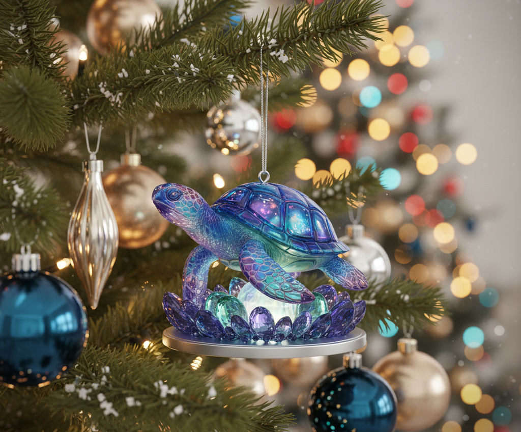 [2D FLAT ACRYLIC] Art Deco Sea Turtle Ornament – 2D Flat Desktop Sculpture for Home & Office Decor