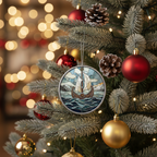 [2D FLAT ACRYLIC] Viking Ship Ceramic Ornament – Norse Longboat Christmas Tree Decor