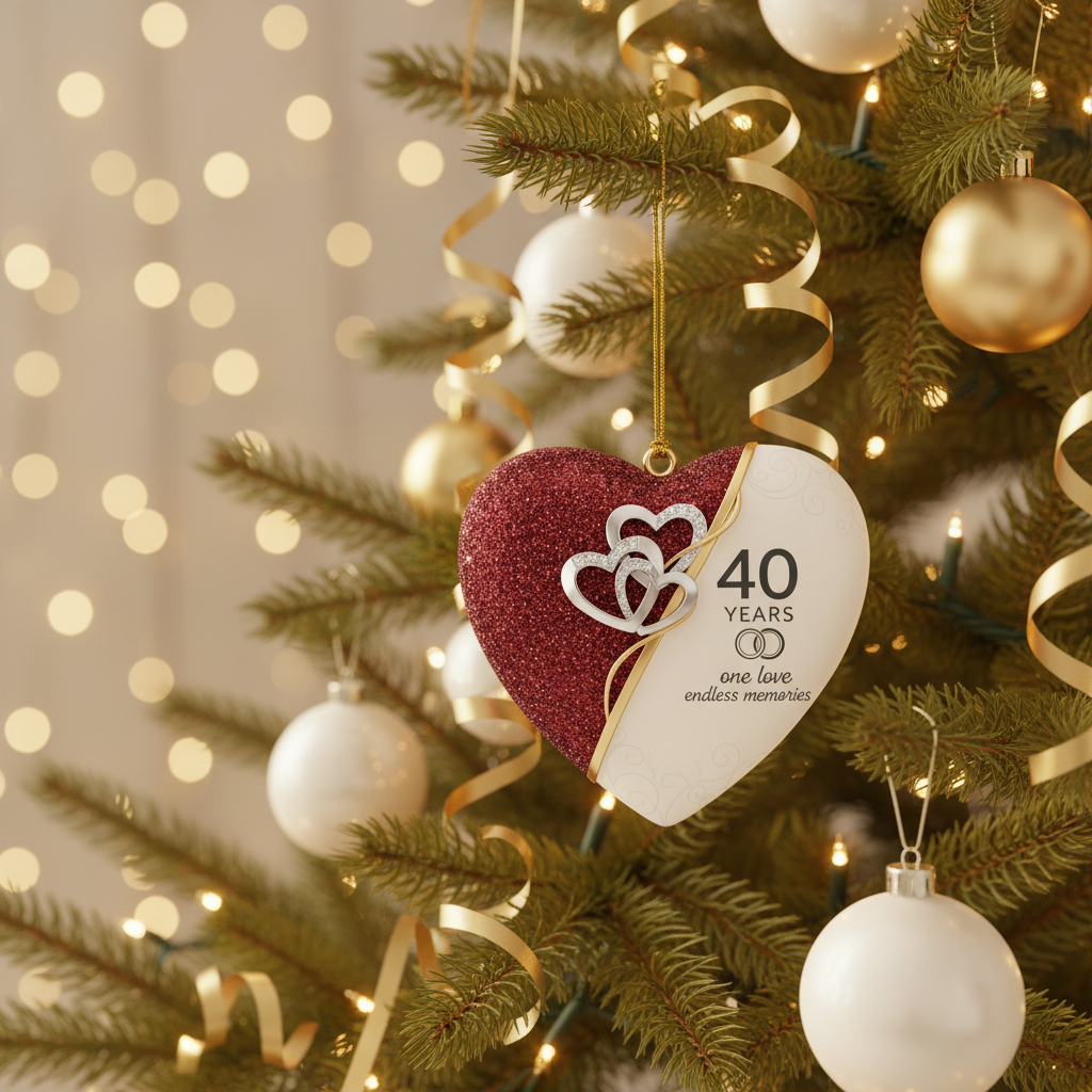 [2D FLAT ACRYLIC] 40th Ruby Anniversary Ornament 2025 – Heart Shaped Keepsake Gift for Couples