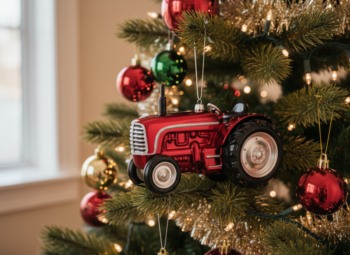 [2D FLAT ACRYLIC] Big Red Truck Christmas Ornament | Festive Glass Holiday Decor