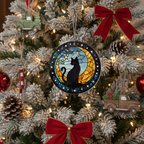 [2D FLAT ACRYLIC] Mystical Black Cat on Moon Suncatcher – Acrylic Window Hanging Decor