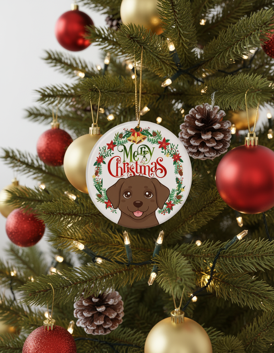 [2D FLAT ACRYLIC] Adorable Chocolate Lab Ornament | Christmas Keepsake & Holiday Decor for Labrador Lovers