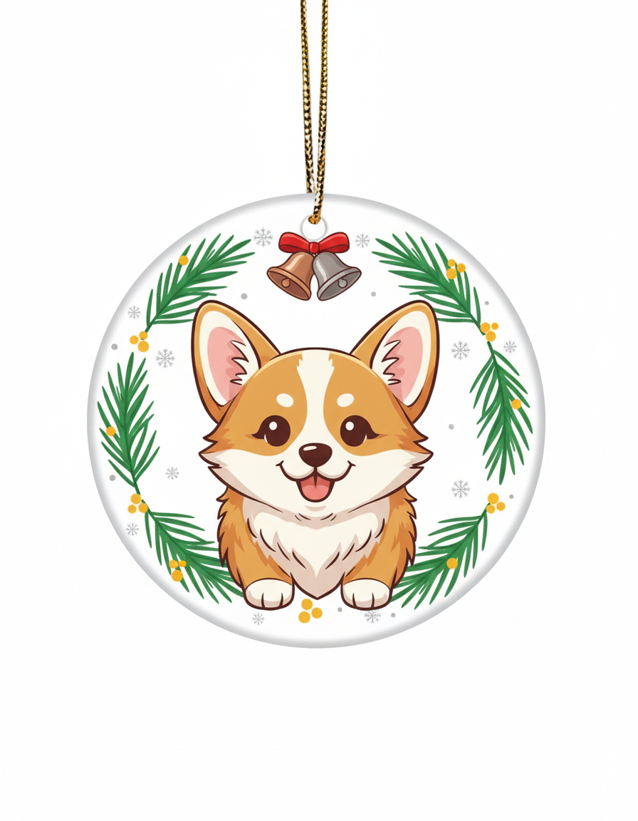 [2D FLAT ACRYLIC] Adorable Corgi Christmas Ornament | Double-Sided Acrylic Keepsake for Dog Lovers