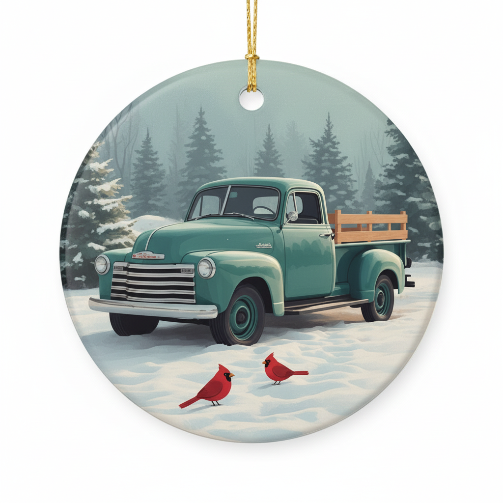 [2D FLAT ACRYLIC] Personalized Family Name Christmas Truck Ornament | Vintage Holiday Decor Keepsake