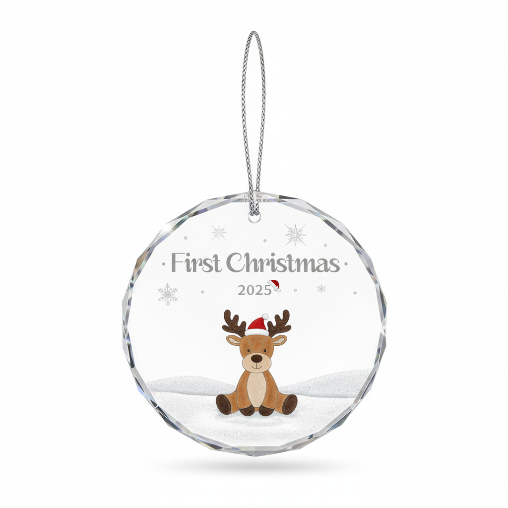 [2D FLAT ACRYLIC] Baby's First Christmas Ornament 2025 | Crystal Glass Keepsake Gift for Newborn Boy or Girl