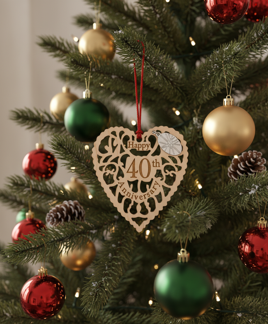 [2D FLAT ACRYLIC] 40th Ruby Anniversary Heart Ornament – Keepsake Gift for Couples