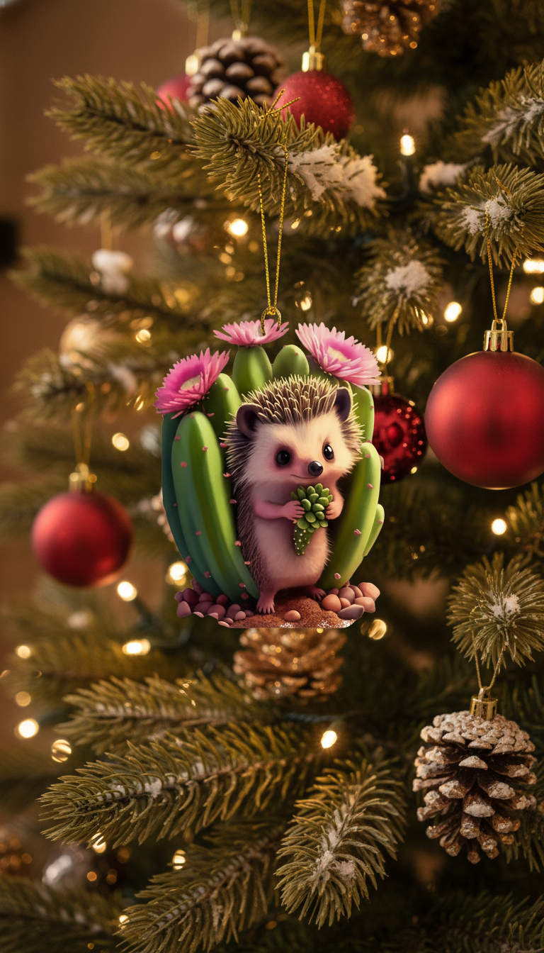 [2D FLAT ACRYLIC] Charming Hedgehog Christmas Ornament – Acrylic Woodland Animal Decor for Tree & Car
