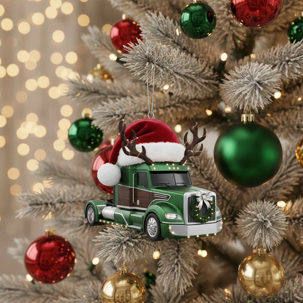 [2D FLAT ACRYLIC] Dump Truck Christmas Ornament | Festive Holiday Decor & Gift for Kids
