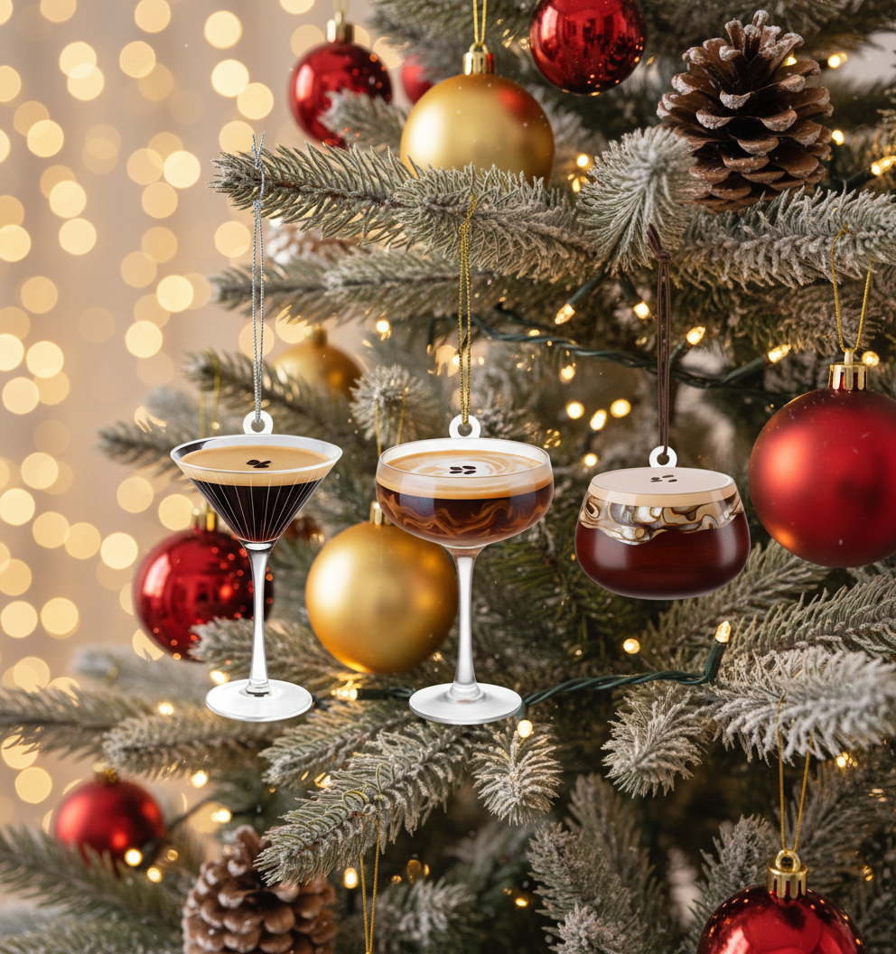 [2D FLAT ACRYLIC] Espresso Martini Christmas Ornaments – Acrylic Cocktail Themed Tree Decorations