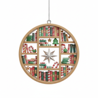 [2D FLAT ACRYLIC] Book Lover Christmas Ornament – Ceramic Bookshelf Decoration for Readers & Librarians