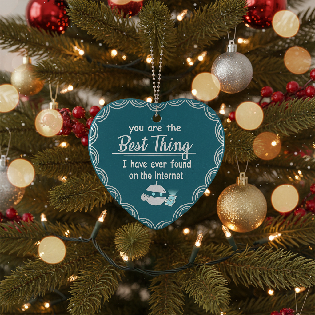 [2D FLAT ACRYLIC] "Best Thing on the Internet" Heart Ornament - Cute Robot Keepsake