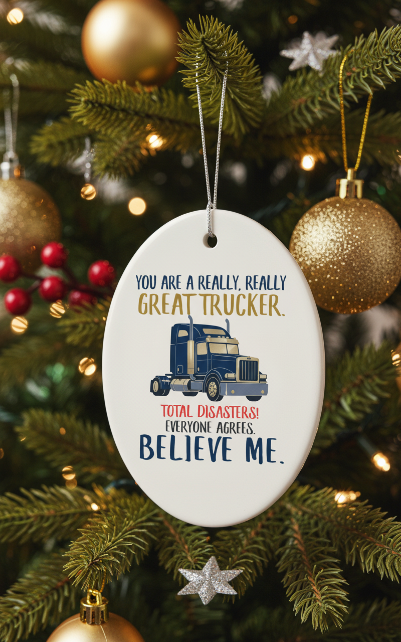 [2D FLAT ACRYLIC] You Are Great Trucker Christmas Ornament | Thoughtful Truck Driver Gift | Ceramic Holiday Decor
