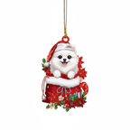 [2D FLAT ACRYLIC] Pomeranian Christmas Ornament – Cute Pom Dog in Santa Bag Keepsake Gift