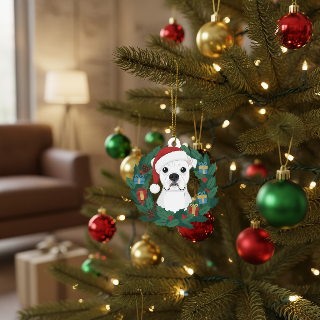 [2D FLAT ACRYLIC] American Bulldog Christmas Ornament – Festive Holiday Decor & Dog Lover Gift