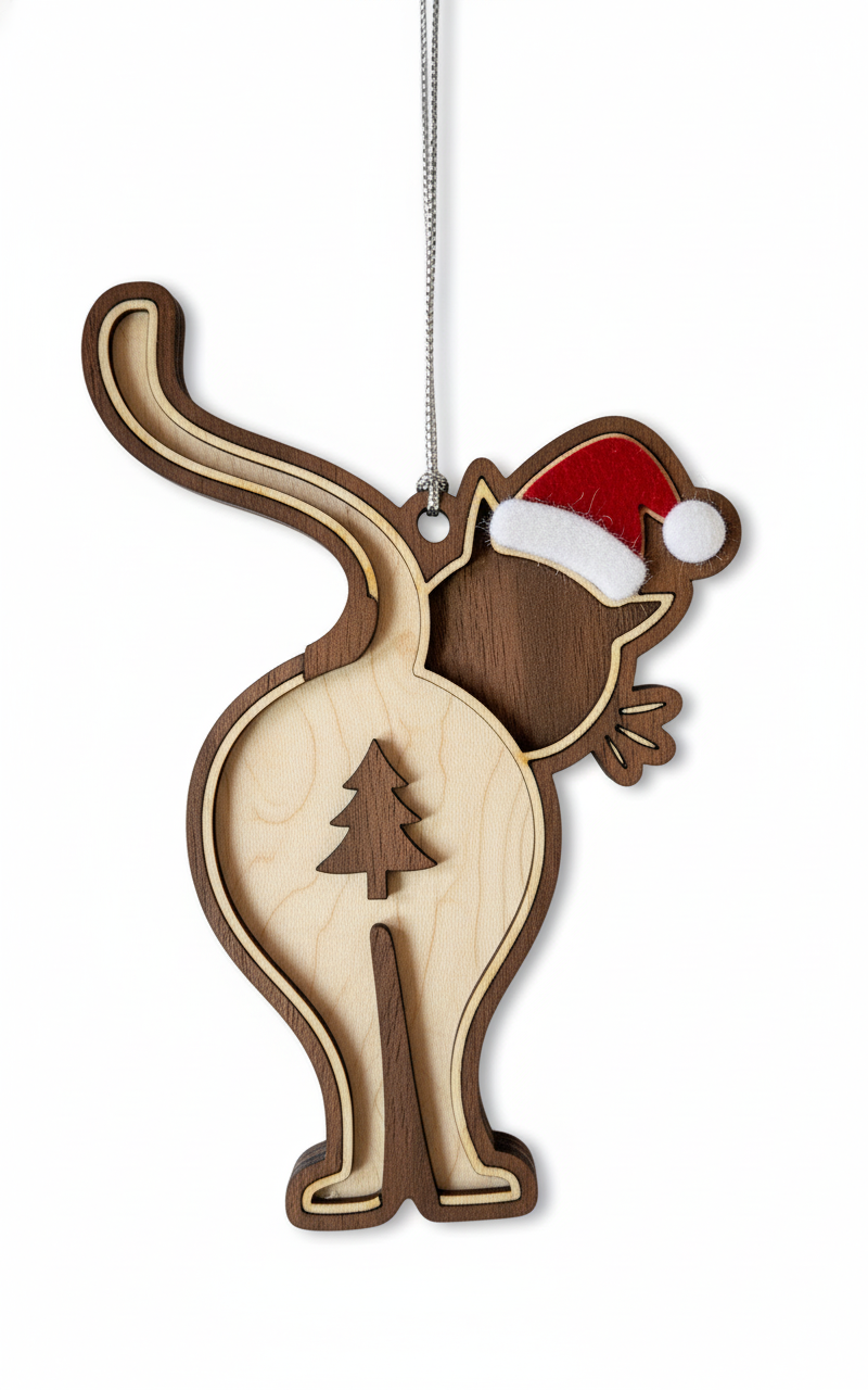 [2D FLAT ACRYLIC] Funny Cat Butt Christmas Ornament 2025 – Humorous Holiday Gift for Cat Lovers
