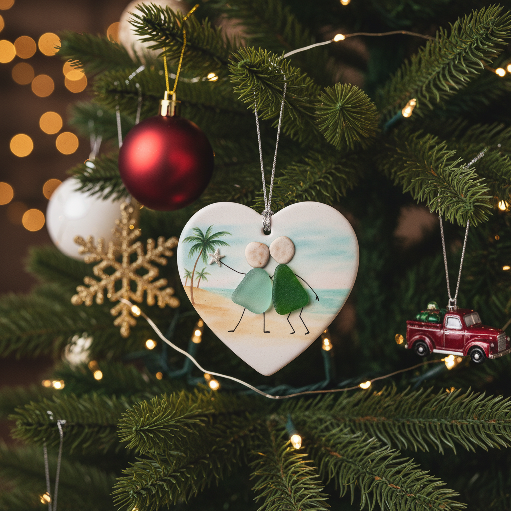 [2D FLAT ACRYLIC] Handmade Sea Glass Friendship Ornaments – Coastal Christmas Decor