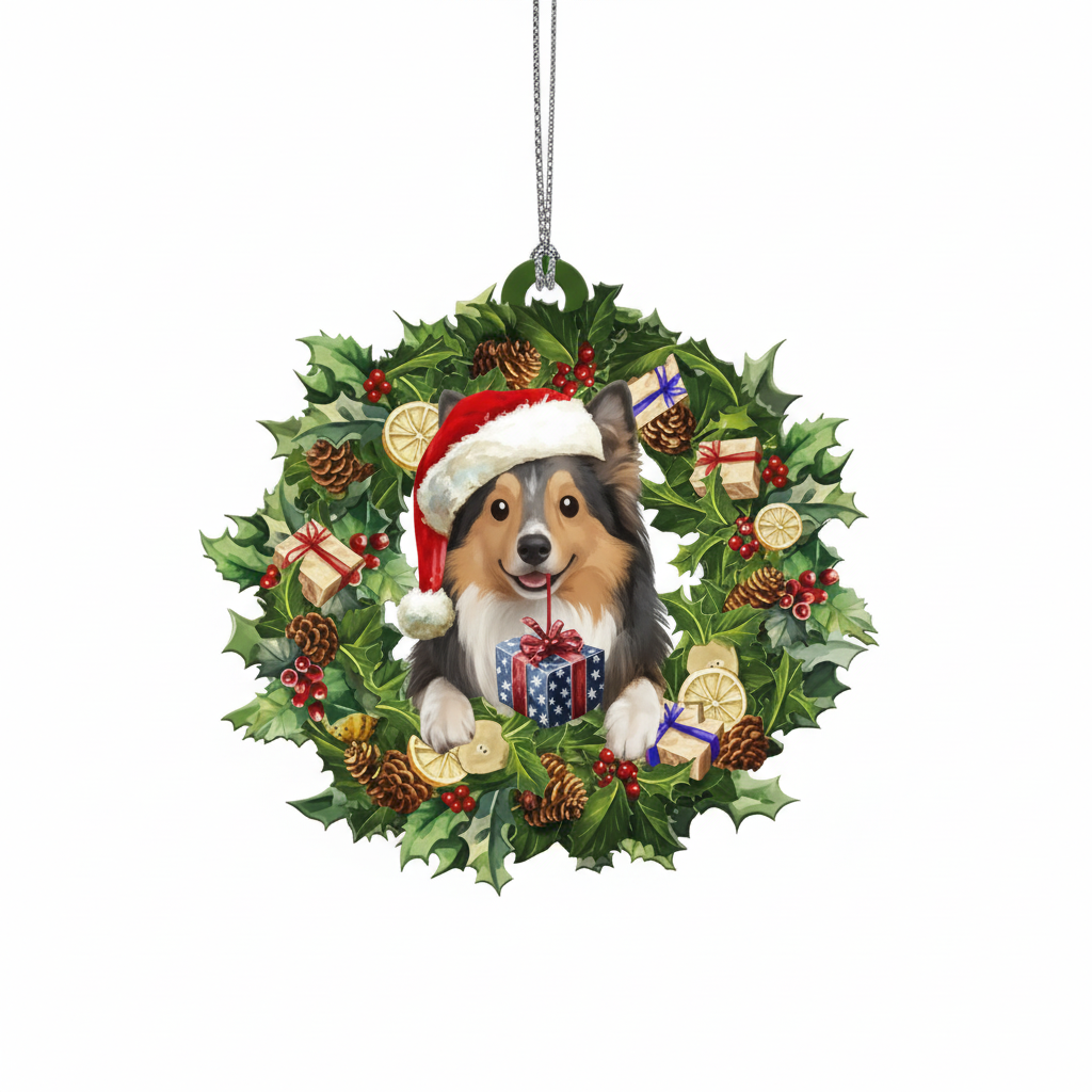[2D FLAT ACRYLIC] Adorable Sheltie Christmas Ornament – Shetland Sheepdog Keepsake Gift