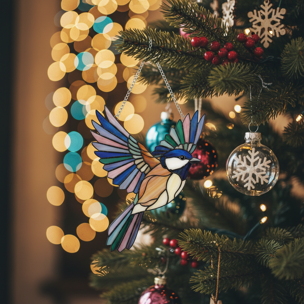 [2D FLAT ACRYLIC] Chickadee Suncatcher Ornament – Beautiful Window Hanging Gift for Bird Lovers