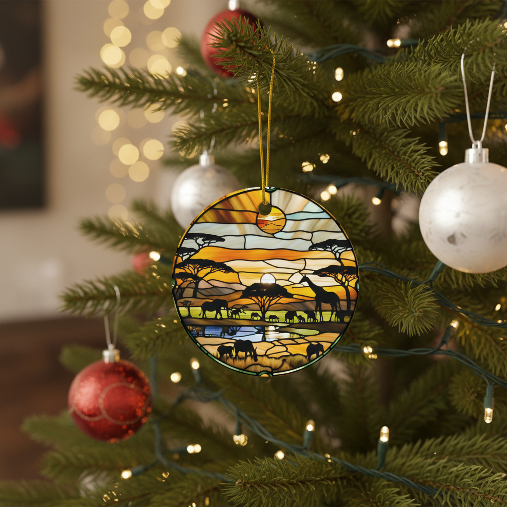 [2D FLAT ACRYLIC] African Safari Animal Ornament – Faux Stained Glass Vacation Keepsake