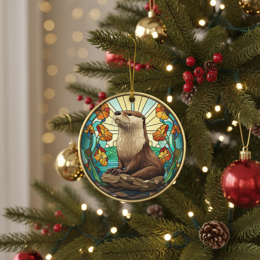 [2D FLAT ACRYLIC] Adorable Otter Christmas Ornament 2025 | Acrylic Animal Tree Decor & Keepsake Gift