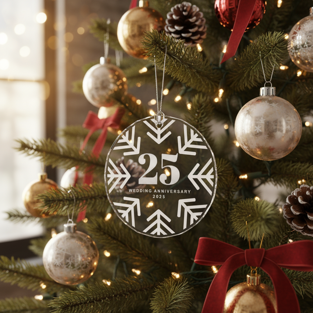[2D FLAT ACRYLIC] 25th Silver Wedding Anniversary Ornament – Keepsake Gift for Couples 2025