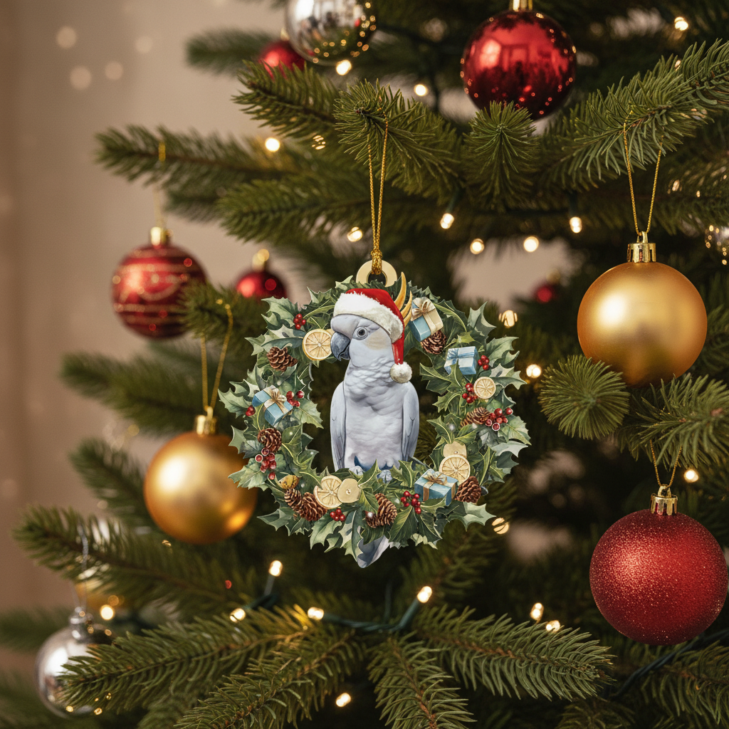 [2D FLAT ACRYLIC] Charming Cockatoo Christmas Ornament – Festive Bird Lover Keepsake & Gift