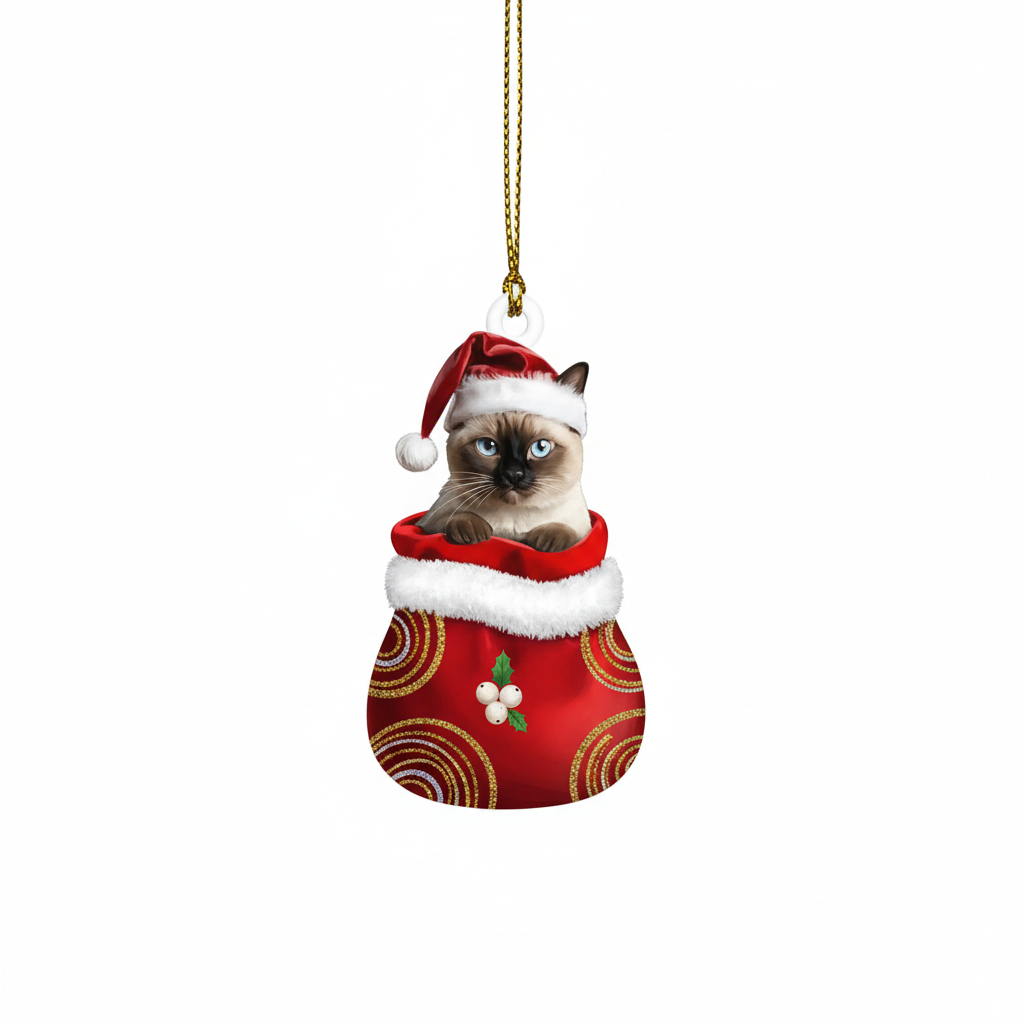 [2D FLAT ACRYLIC] Charming Siamese Cat Christmas Ornament – Holiday Decor & Cat Lover Gift