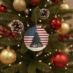 [2D FLAT ACRYLIC] American Flag Patriotic Christmas Ornament – Ceramic USA Holiday Keepsake