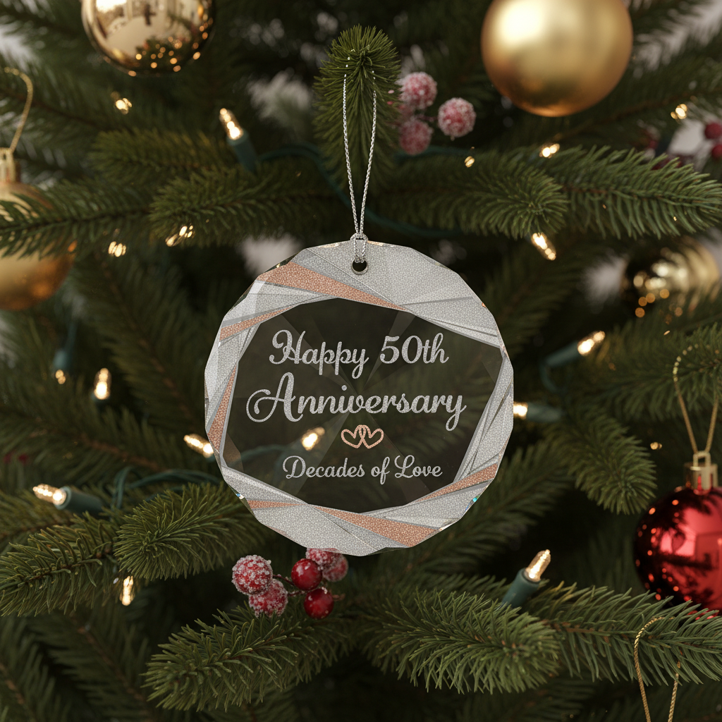 [2D FLAT ACRYLIC] 50th Golden Anniversary Glass Ornament 2025 – Keepsake Gift for Couples