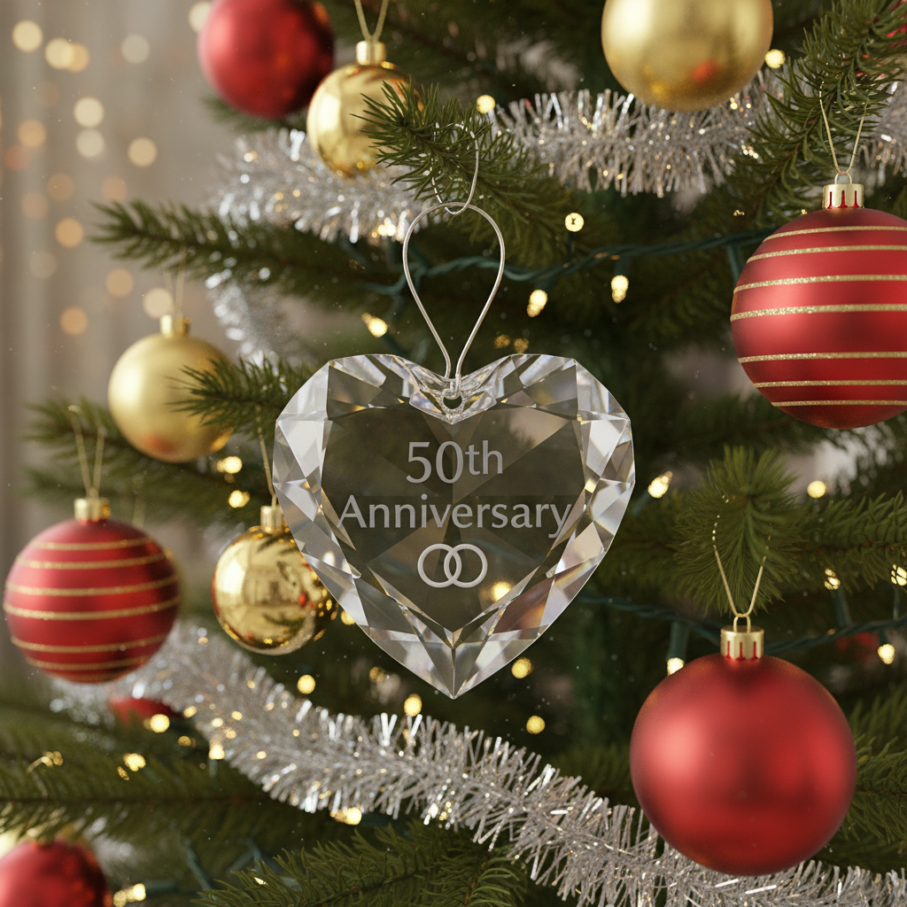 [2D FLAT ACRYLIC] 50th Golden Anniversary Glass Ornament 2025 – Keepsake Gift for Couples
