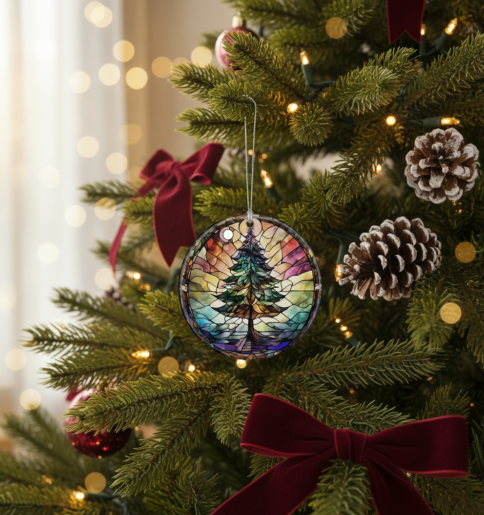 [2D FLAT ACRYLIC] 2025 Stained Glass Style Christmas Ornament – Fun Acrylic Holiday Keepsake Gift