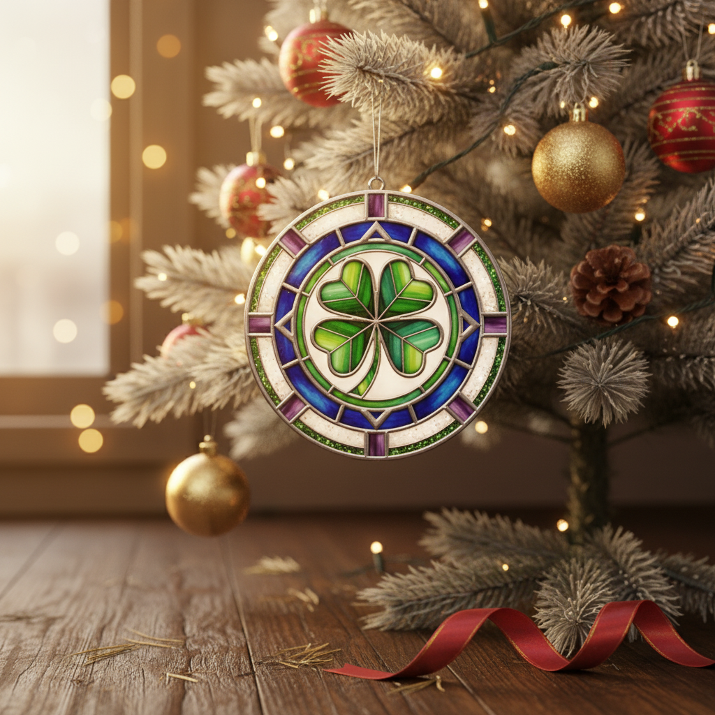 [2D FLAT ACRYLIC] Four Leaf Clover Stained Glass Style Ornament – Personalized Lucky Charm Gift