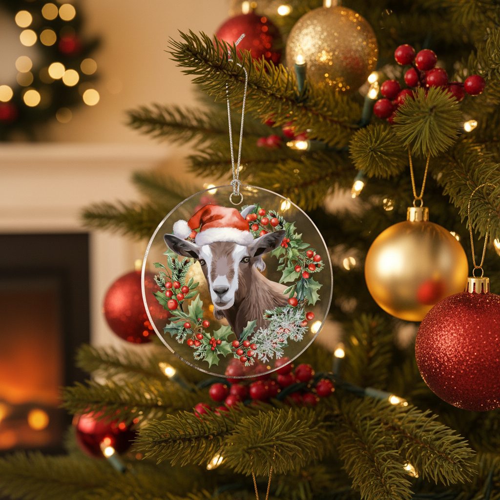 [2D FLAT ACRYLIC] Charming Goat Christmas Ornament | Farm Animal Holiday Decor | Acrylic Keepsake Gift for Goat Lovers