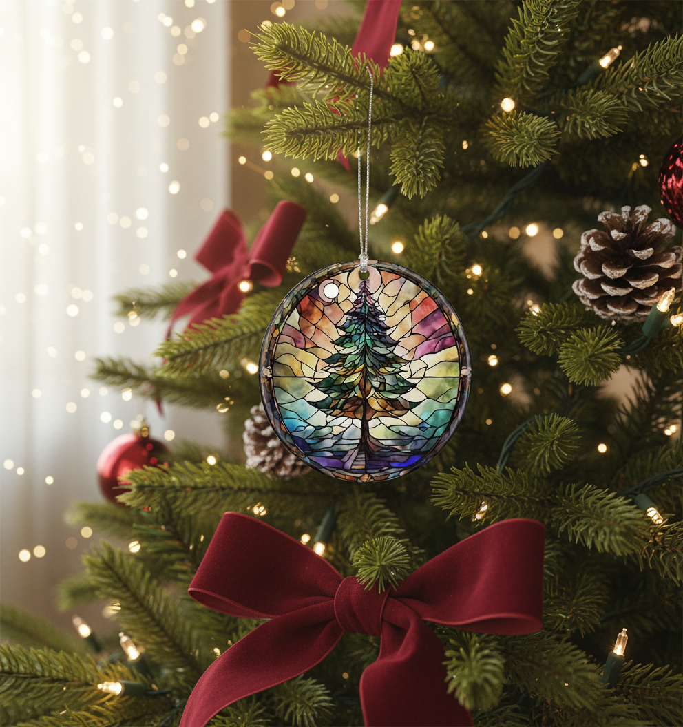 [2D FLAT ACRYLIC] 2025 Stained Glass Style Christmas Ornament – Fun Acrylic Holiday Keepsake Gift