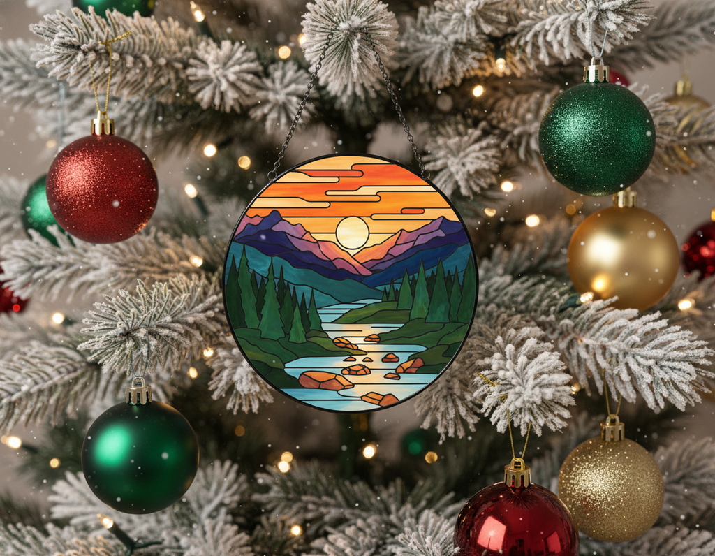 [2D FLAT ACRYLIC] Mountain Range Stained Glass Suncatcher – Vibrant Window Hanging Art Decor