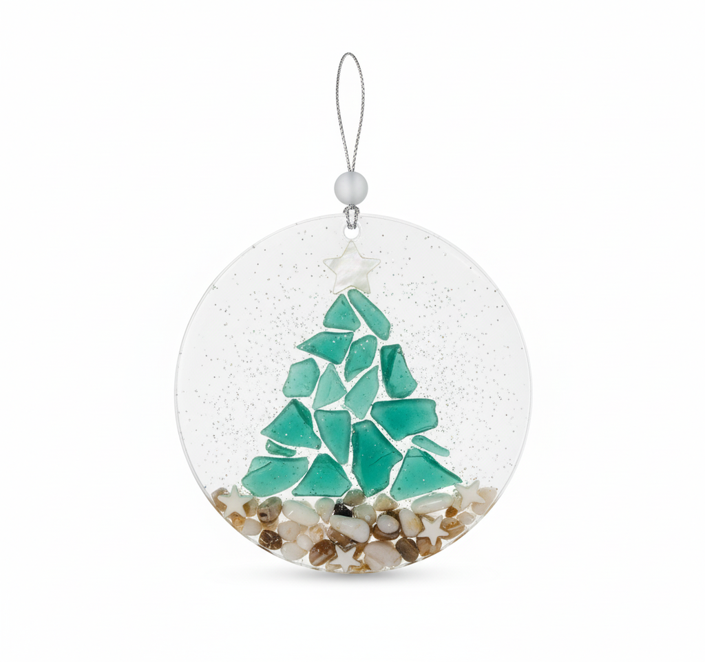 [2D FLAT ACRYLIC] Handmade Coastal Christmas Ornament – Beachy Resin Art with Real Starfish
