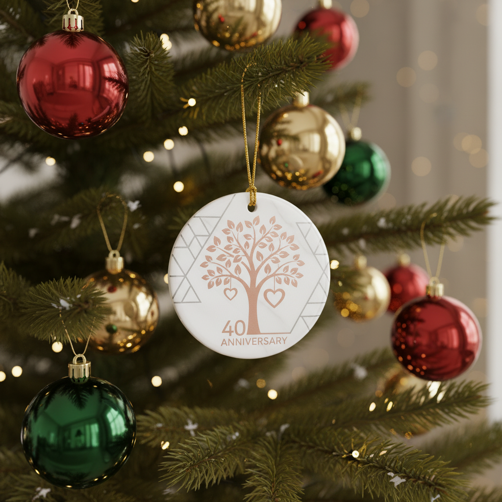 [2D FLAT ACRYLIC] 50th Golden Wedding Anniversary Heart Ornament – Ceramic Keepsake Gift for Couple