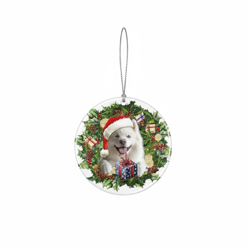 [2D FLAT ACRYLIC] Charming Samoyed Dog Christmas Ornament – Festive Holiday Keepsake Gift