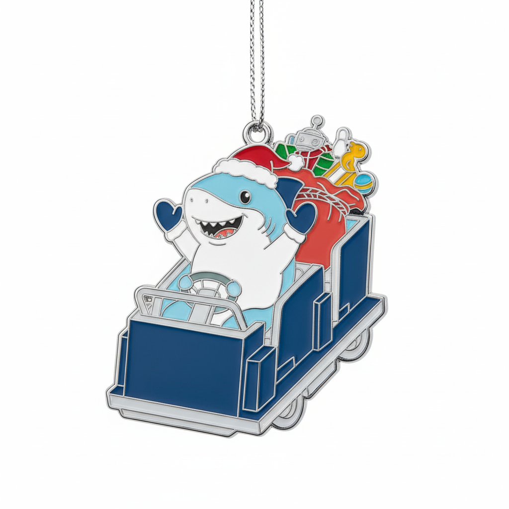 [2D FLAT ACRYLIC] Santa on Great White Roller Coaster Ornament – Unique Wildwood Christmas Gift