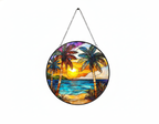 [2D FLAT ACRYLIC] Beach Sunset Stained Glass Suncatcher – Vibrant Window Hanging for Home Decor