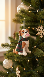 [2D FLAT ACRYLIC] Bulldog Christmas Ornament | Cute Dog Wearing Scarf | Holiday Gift for Pet Lovers 2025